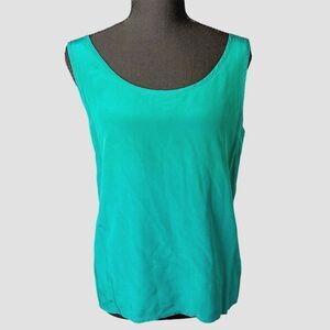 Vtg Womens 100% Silk Teal Tank Top Sz 8 Jewel Tone Elevated Basic Quiet Luxury